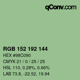 Color code: RGB 152 192 144 | qconv.com