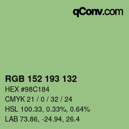Color code: RGB 152 193 132 | qconv.com