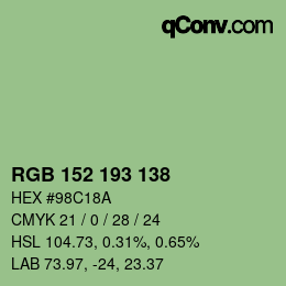 カラーコード: RGB 152 193 138 | qconv.com