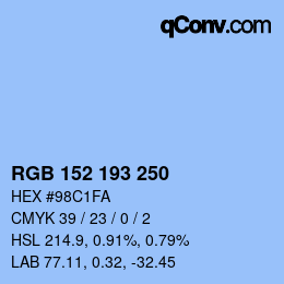 カラーコード: RGB 152 193 250 | qconv.com