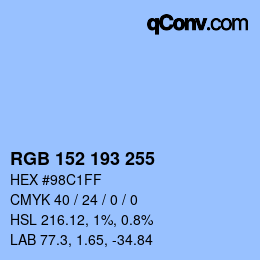 Color code: RGB 152 193 255 | qconv.com