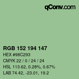 カラーコード: RGB 152 194 147 | qconv.com