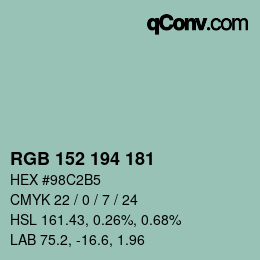 カラーコード: RGB 152 194 181 | qconv.com