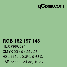 カラーコード: RGB 152 197 148 | qconv.com