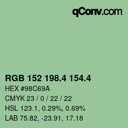 カラーコード: RGB 152 198.4 154.4 | qconv.com