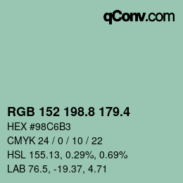カラーコード: RGB 152 198.8 179.4 | qconv.com