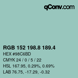 カラーコード: RGB 152 198.8 189.4 | qconv.com