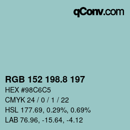 カラーコード: RGB 152 198.8 197 | qconv.com