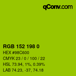 Color code: RGB 152 198 0 | qconv.com