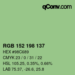 Color code: RGB 152 198 137 | qconv.com