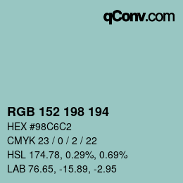 カラーコード: RGB 152 198 194 | qconv.com