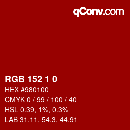 カラーコード: RGB 152 1 0 | qconv.com
