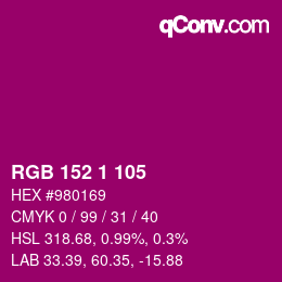 カラーコード: RGB 152 1 105 | qconv.com