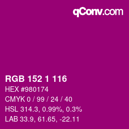 颜色代码: RGB 152 1 116 | qconv.com