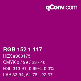 颜色代码: RGB 152 1 117 | qconv.com