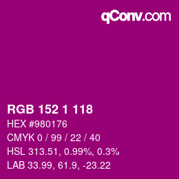 颜色代码: RGB 152 1 118 | qconv.com