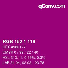 颜色代码: RGB 152 1 119 | qconv.com