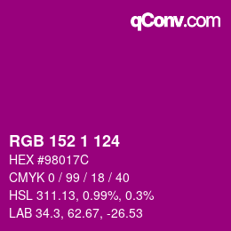Color code: RGB 152 1 124 | qconv.com