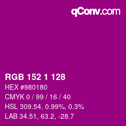 颜色代码: RGB 152 1 128 | qconv.com