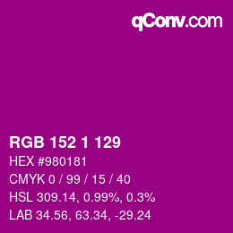 颜色代码: RGB 152 1 129 | qconv.com