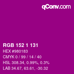 颜色代码: RGB 152 1 131 | qconv.com