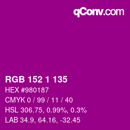 颜色代码: RGB 152 1 135 | qconv.com