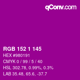 颜色代码: RGB 152 1 145 | qconv.com