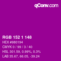 颜色代码: RGB 152 1 148 | qconv.com