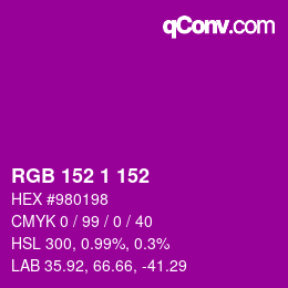 Color code: RGB 152 1 152 | qconv.com
