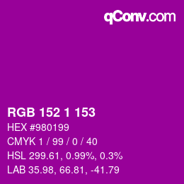 カラーコード: RGB 152 1 153 | qconv.com
