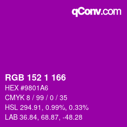 Color code: RGB 152 1 166 | qconv.com