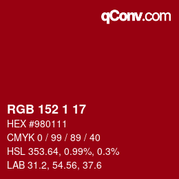 颜色代码: RGB 152 1 17 | qconv.com
