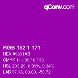Color code: RGB 152 1 171 | qconv.com