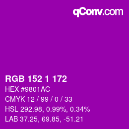 颜色代码: RGB 152 1 172 | qconv.com