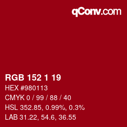 Color code: RGB 152 1 19 | qconv.com