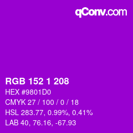 カラーコード: RGB 152 1 208 | qconv.com