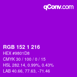 カラーコード: RGB 152 1 216 | qconv.com