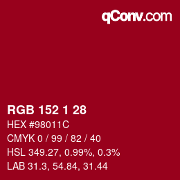 颜色代码: RGB 152 1 28 | qconv.com