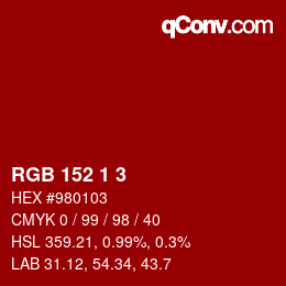 カラーコード: RGB 152 1 3 | qconv.com