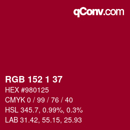 颜色代码: RGB 152 1 37 | qconv.com