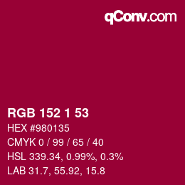 颜色代码: RGB 152 1 53 | qconv.com