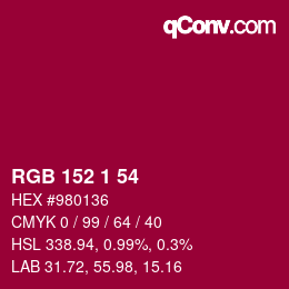 颜色代码: RGB 152 1 54 | qconv.com