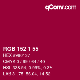 颜色代码: RGB 152 1 55 | qconv.com