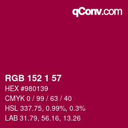 颜色代码: RGB 152 1 57 | qconv.com