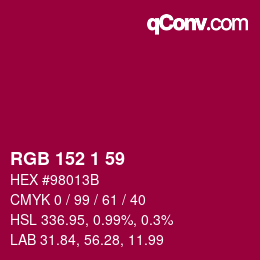 颜色代码: RGB 152 1 59 | qconv.com