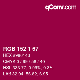颜色代码: RGB 152 1 67 | qconv.com