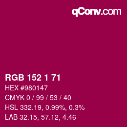 Color code: RGB 152 1 71 | qconv.com