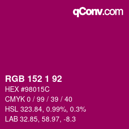 カラーコード: RGB 152 1 92 | qconv.com
