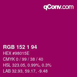 颜色代码: RGB 152 1 94 | qconv.com