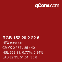 カラーコード: RGB 152 20.2 22.6 | qconv.com